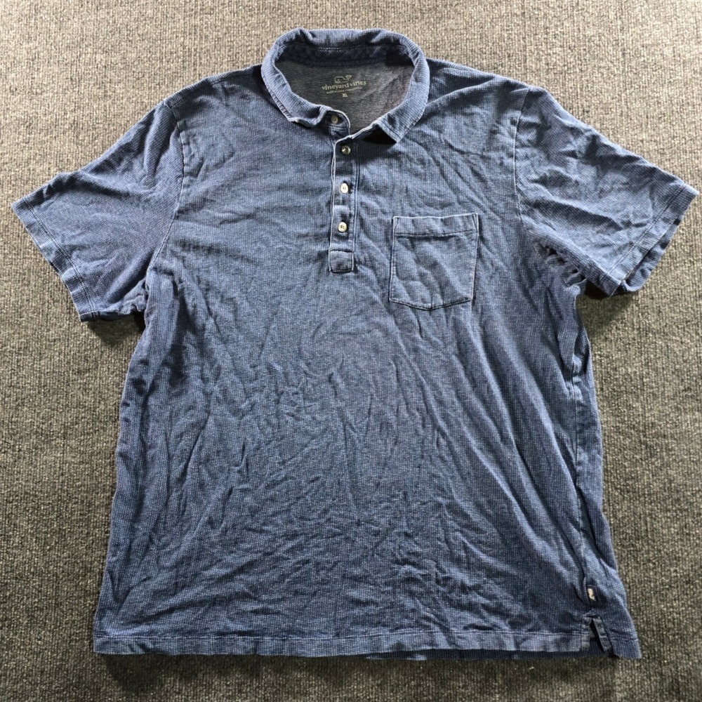 Vineyard Vines Mens XL Blue Textured Short Sleeve Pocket Polo Shirt Cotton
